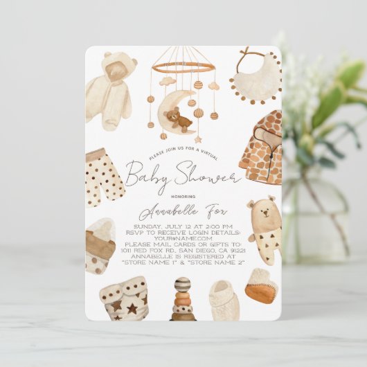 Boho kleidet Kinderzimmer Gender-Neutral Baby Dusc Einladung (Stehend Vorderseite)