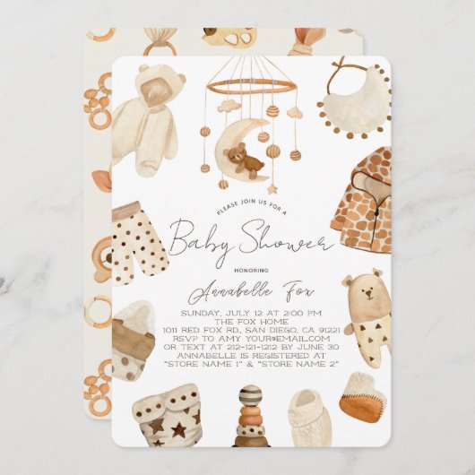 Boho Kleidung Kinderzimmer Gender-Neutral Baby Dus Einladung (Vorne/Hinten)