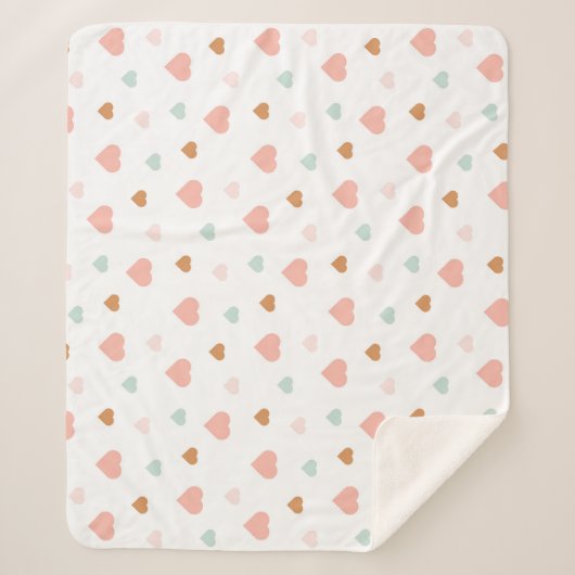 Boho kleine pastellfarbene Liebe Herz Sherpadecke (Vorderseite)