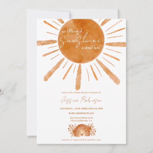 Boho kleine Regenbogenorangendusche Einladung (Vorderseite)