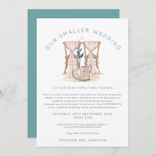 Boho Kleinere Hochzeitsstühle - Downsize Ankündigung (Vorne/Hinten)