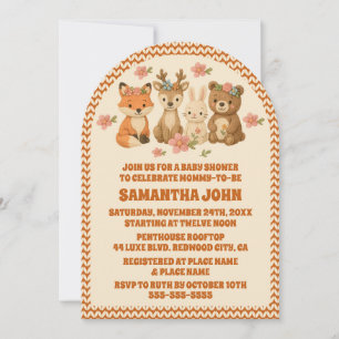 Boho Knitted Floral Woodland Animals Baby Dusche Einladung