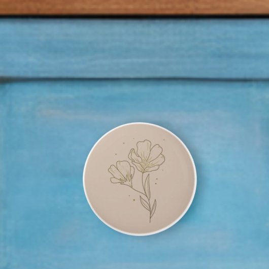 Boho knob flat ceramic knob with wildflower keramikknauf