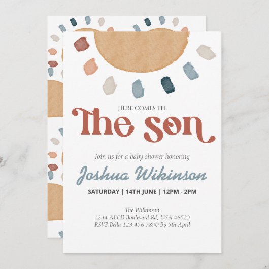 Boho kommt mit der Son Baby Dusche Einladung (Vorne/Hinten)