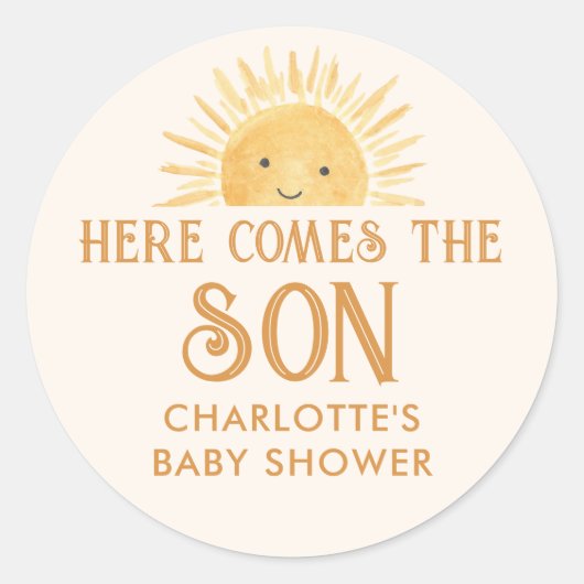 Boho kommt mit der Son Baby Dusche Runder Aufkleber (Vorderseite)