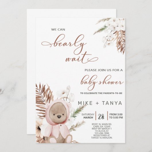 Boho können wir frühzeitig warten Bärendusche einl Einladung (Vorne/Hinten)