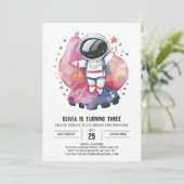 Boho Kosmic Adventure Astronaut Geburtstag Einladung (Stehend Vorderseite)