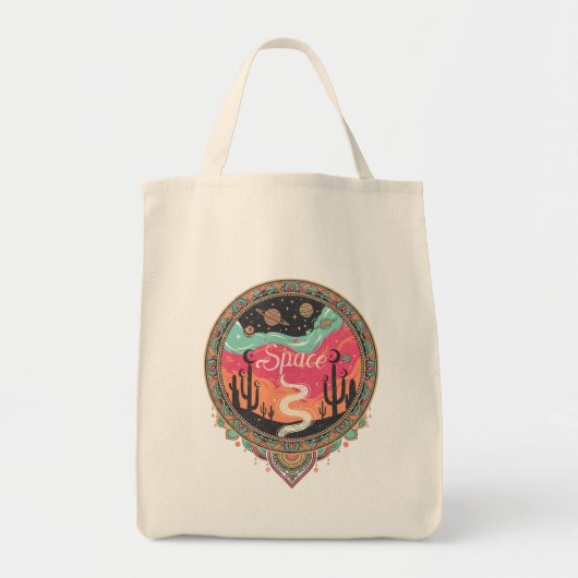 Boho Kosmische Wüsten-Retro Tragetasche (Vorne)