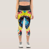 Boho Krawatte-Dyed Folk Art Pulverschn Rainbow Col Capri Leggings (Vorderseite)