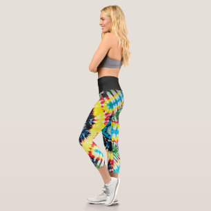Boho Krawatte-Dyed Folk Art Pulverschn Rainbow Col Capri Leggings