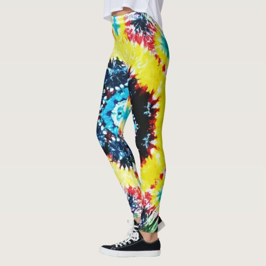 Boho Krawatte gefärbte Muster Vibrant Rainbow Colo Leggings (Links)