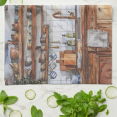 Boho-Kücheninterieur-Wasserfarbe mit offenen Regal Geschirrtuch (Gefaltet)