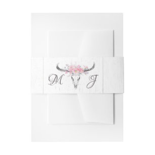Boho Kuh Skull Bloral Rosa Aquarell Rose Einladungsbanderole