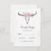 Boho Kuh Skull Bloral Rosa Aquarell Rose RSVP Karte (Vorne/Hinten)