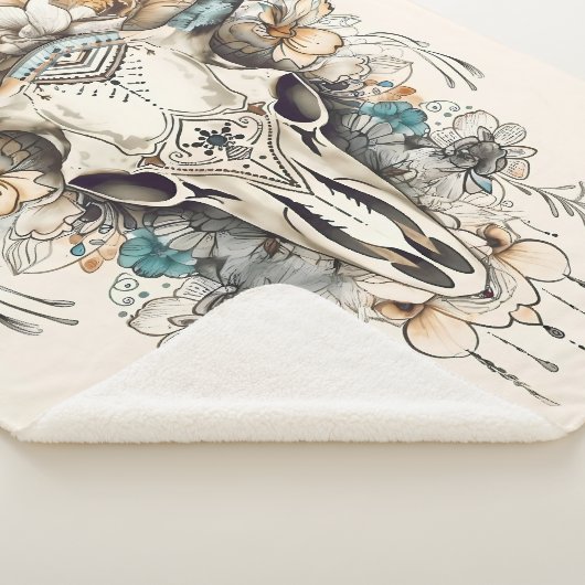 Boho Kuh Skull mit Blume, Blume Kuh Skull Sherpadecke (3/4)