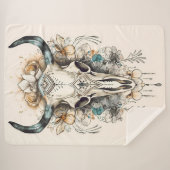 Boho Kuh Skull mit Blume, Blume Kuh Skull Sherpadecke (Vorderseite (Horizontal))