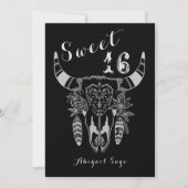 Boho Kuh Skull Schwarz und Weiß Sweet 16 Geburtsta Einladung (Vorderseite)
