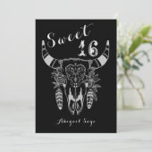 Boho Kuh Skull Schwarz und Weiß Sweet 16 Geburtsta Einladung (Stehend Vorderseite)