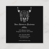 Boho Kuh Skull Schwarz-Weiß Bohemisch Quadratische Visitenkarte (Rückseite)