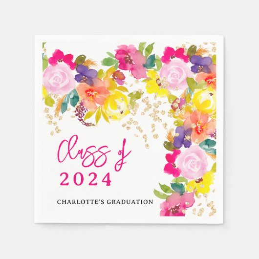 Boho kühne Aquarellfarben Blume Frühjahr Abschluss Serviette (Vorderseite)