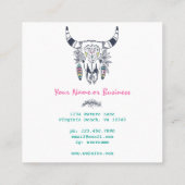 Boho Kuhschädel mit türkisfarbenem Bohemisch Quadratische Visitenkarte (Rückseite)