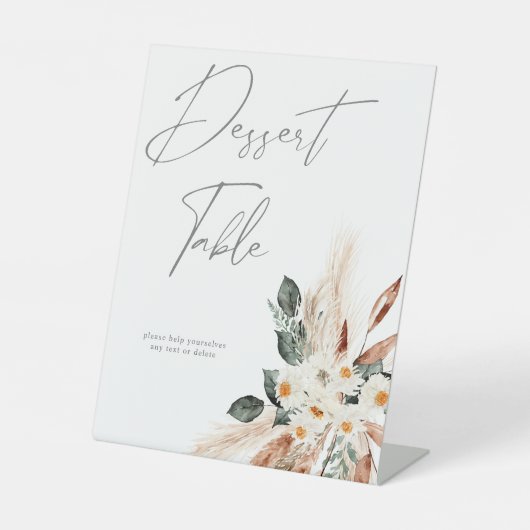 Boho Kupfer Pampas & Beige Blumentisch Sockelschild (Vorderseite)