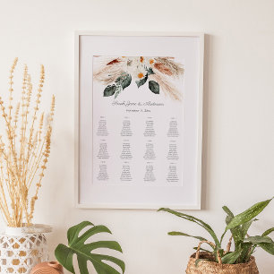 Boho Kupfer Pampas Grass Floral Seating Chart -12 Poster