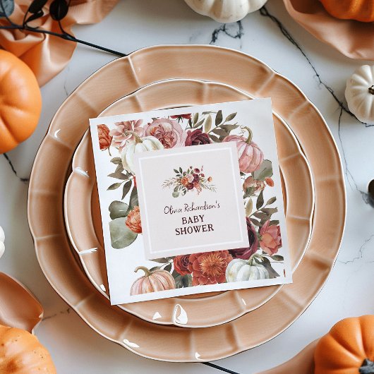 Boho-Kürbis-Blumen-Baby-Shower im Herbst Serviette