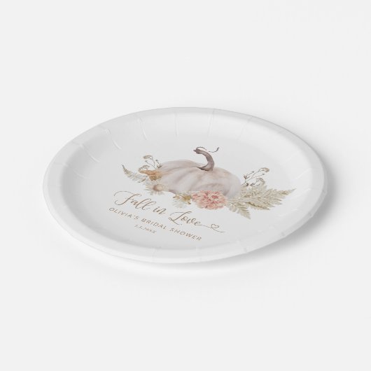 Boho Kürbis Fall in Liebe Brautparty Pappteller (Schrägansicht)