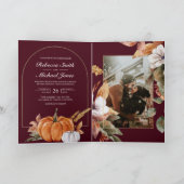 Boho-Kürbis-Foto-QR-Code-Burgunder-Hochzeit Einladung (Innenseite)