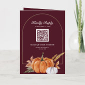 Boho-Kürbis-Foto-QR-Code-Burgunder-Hochzeit Einladung (Rückseite)