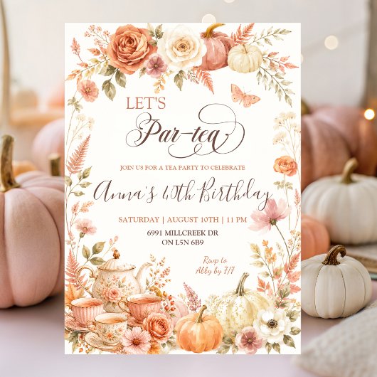 Boho-Kürbis-Herbst-Blumen-Teeparty-Geburtstag Einladung