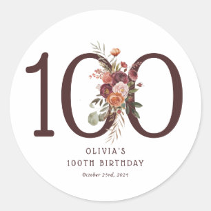 Boho-Kürbis-Herbstblüte 100. Geburtstag Runder Aufkleber