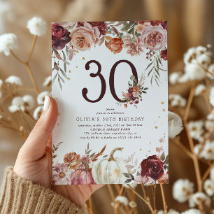 Boho-Kürbis-Herbstblüte 30. Geburtstag Einladung