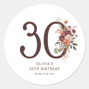 Boho Kürbis Herbstblüte 30. Geburtstag Runder Aufkleber