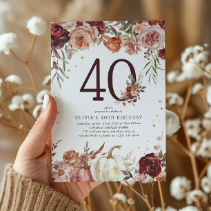 Boho-Kürbis-Herbstblüte 40. Geburtstag Einladung