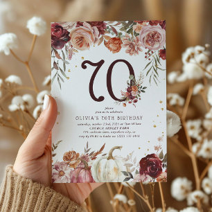 Boho Kürbis Herbstblüte 70. Geburtstag Einladung