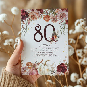 Boho Kürbis Herbstblüte 80. Geburtstag Einladung