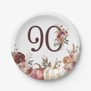 Boho-Kürbis-Herbstblüte 90. Geburtstag Pappteller