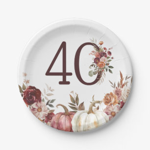 Boho-Kürbis-Herbstblüten 40. Geburtstag Pappteller
