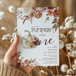Boho-Kürbis-Herbstblüten zum 1. Geburtstag Einladung