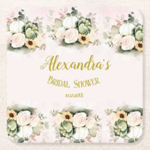 Boho-Kürbis-Pampasgras Elegante Brautparty Rechteckiger Pappuntersetzer