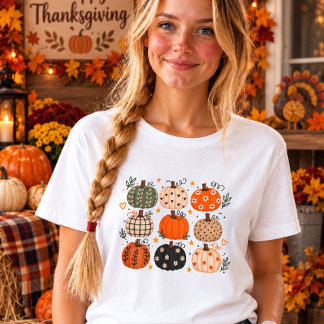 Boho-Kürbis-Shirt Süßes Herbst-Kürbis-Muster-T-Shi T-Shirt