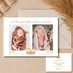 Boho-Kürbisse Baby-Zwillinge Foto-Ankündigung Ankündigung