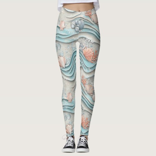 Boho-Küsten-Muschel-Muster Leggings (Vorderseite)
