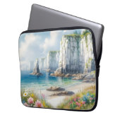 Boho-Küstenklippen-Wildblumen-Strandkunst Laptopschutzhülle (Vorderseite Links)