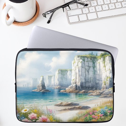 Boho-Küstenklippen-Wildblumen-Strandkunst Laptopschutzhülle