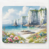 Boho-Küstenklippen-Wildblumen-Strandkunst Mousepad (Vorne)