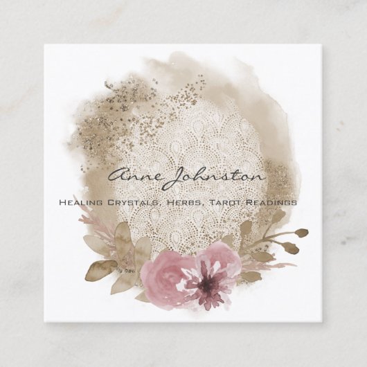 Boho Lace Floral Square Business Card Quadratische Visitenkarte (Vorderseite)