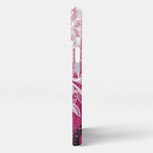 Boho Lacy Leaf Design Pink, Black and White iPhone Hülle (Linke Seite)